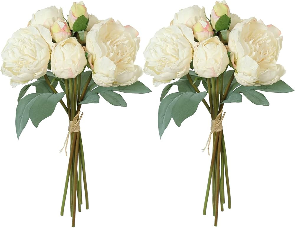 TOCHGREEN Artificial Peonies Silk Flowers 2 Bouquets Vintage Fake Peonies 14pcs Heads Faux Peony ... | Amazon (US)