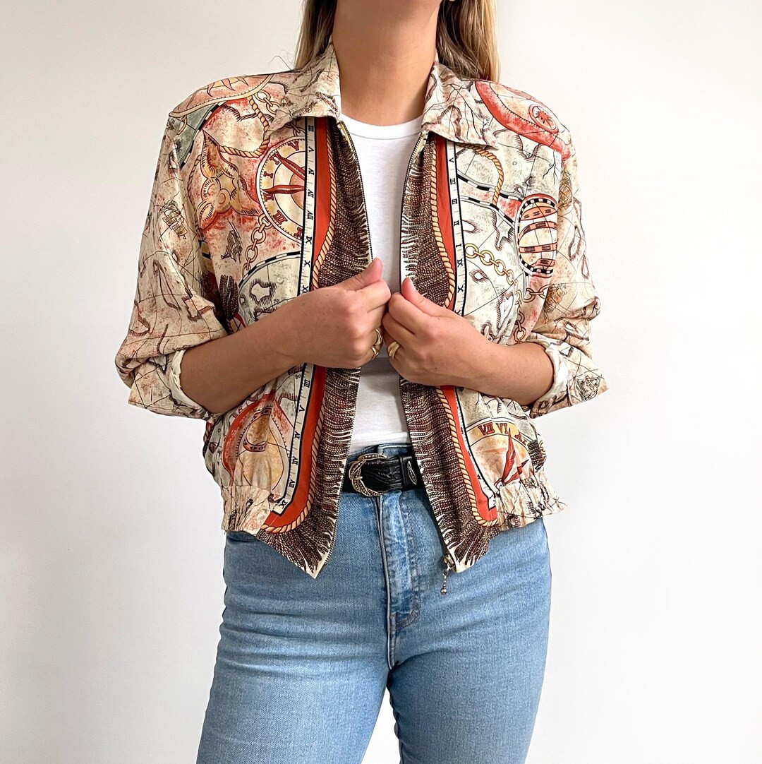 00s Vintage Nautical Print Silk Bomber | Ladies Light Pastel Jacket | Medium - Etsy | Etsy (US)
