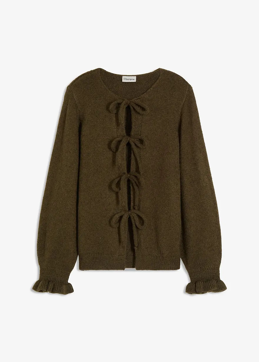 modische Oversize-Strickjacke mit Schleifen-Verschluss vorne | Bonprix DE