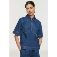 May Zip Through Denim Top, Mid Blue / UK 16 / US 12 / EU 44 | ALIGNE UK & EU