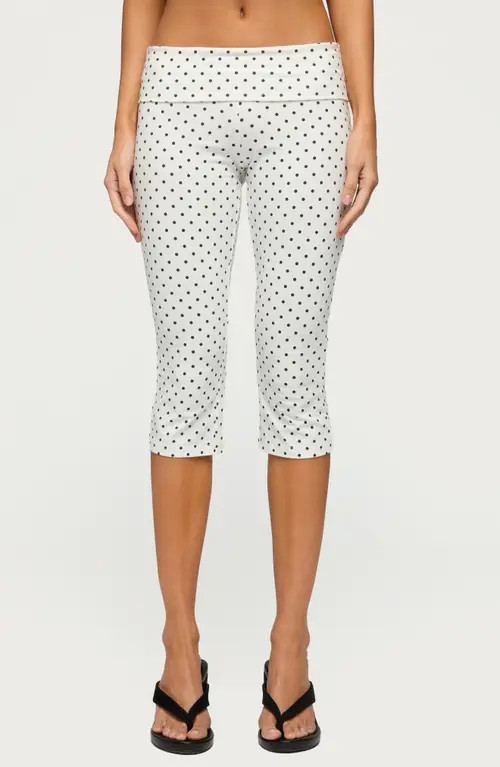 EDIKTED Eloisa Polka Dot Foldover Capri Pants in White-And-Black at Nordstrom, Size Small | Nordstrom