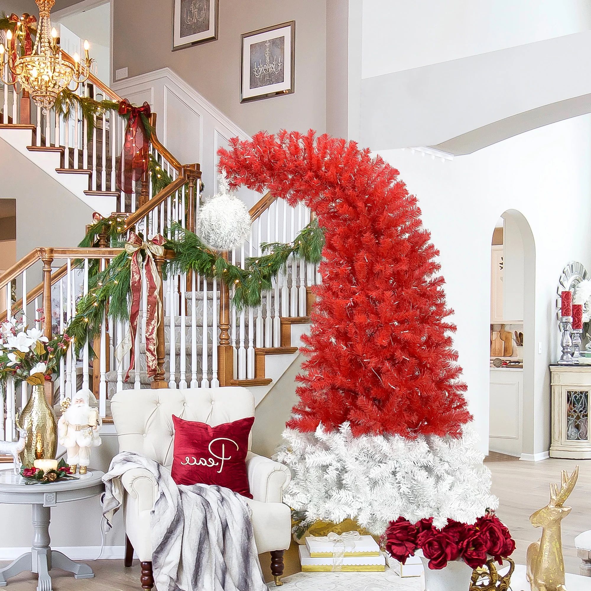 DasyFly 6FT Hinged Fraser Fir Artificial Fir Bent Top Christmas Tree, Bendable Santa Hat Style Ch... | Walmart (US)