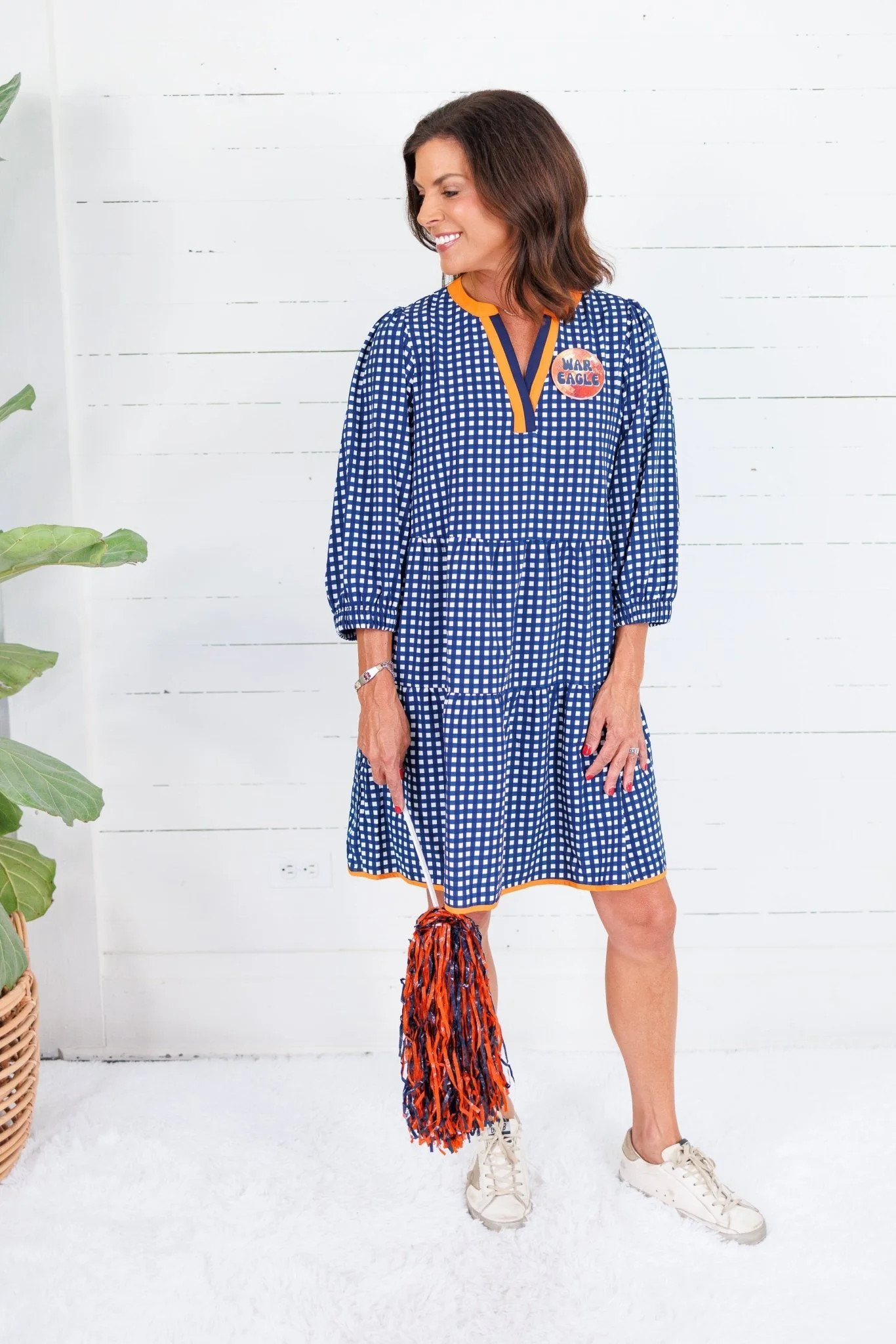 Cooper Navy + Orange Gingham Mini Dress | Clover + Bee