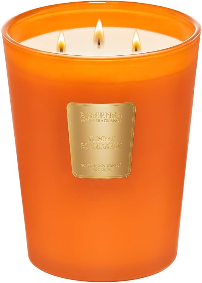 M&SENSE Sunset Mandarin Scented Candle Home Decor, Extra Large 3 Wick Natural Soy Wax Candles for... | Amazon (US)