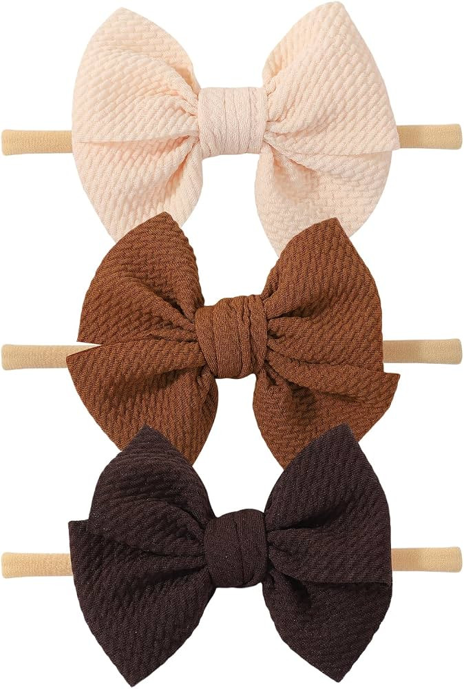 yoyokid 3PCS 4" Baby Girls Bow Headband, Beige Brown Coffee | Amazon (US)