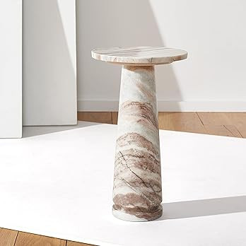SAFAVIEH Couture Collection Valentia White/Brown Round Marble Accent Table | Amazon (US)