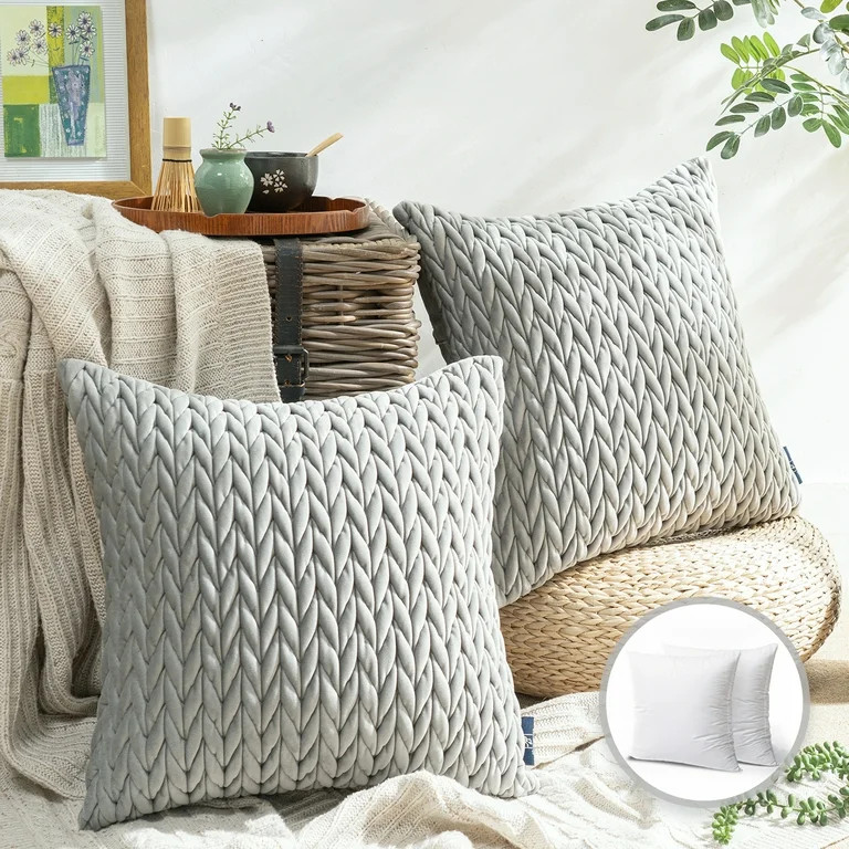 Phantoscope 18" x 18" Modern Gray Chevron Polyester, Velvet Throw Pillow , ( 2 Count) - Walmart.c... | Walmart (US)