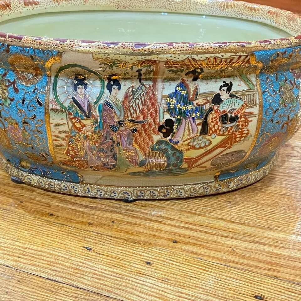 Large Vintage Chinese Satsuma Signed Porcelain Floral Geisha Girls Foot Bath | eBay | eBay US