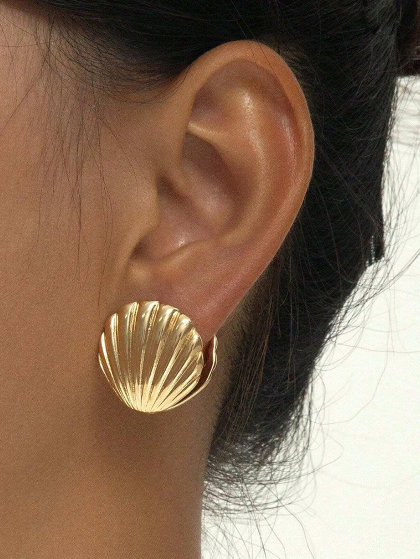 2pcs Minimalist Style Style Alloy Seashell Design Double-Sided Texture Ear Clips Earrings, Suitab... | SHEIN