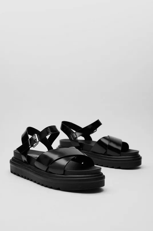 Faux Leather Chunky Crossover Strap Sandals | NastyGal (UK, IE)