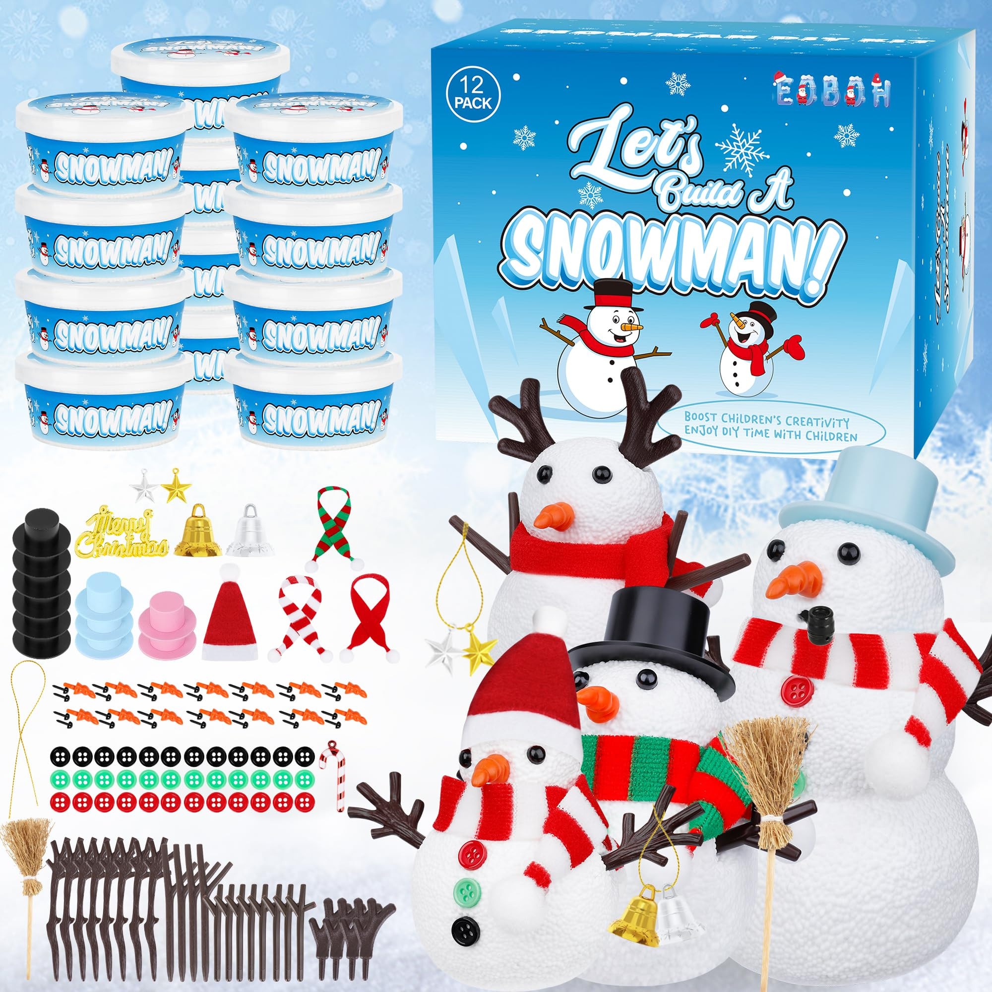 12 Pack Christmas Craft, DIY Snowman Kit for Kids, Build a Snowman Kit Indoor Decorations, Creati... | Amazon (US)