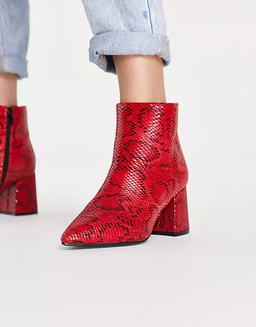 Simply Be Wide Fit Shauna high ankle boots in red snake | ASOS (Global)