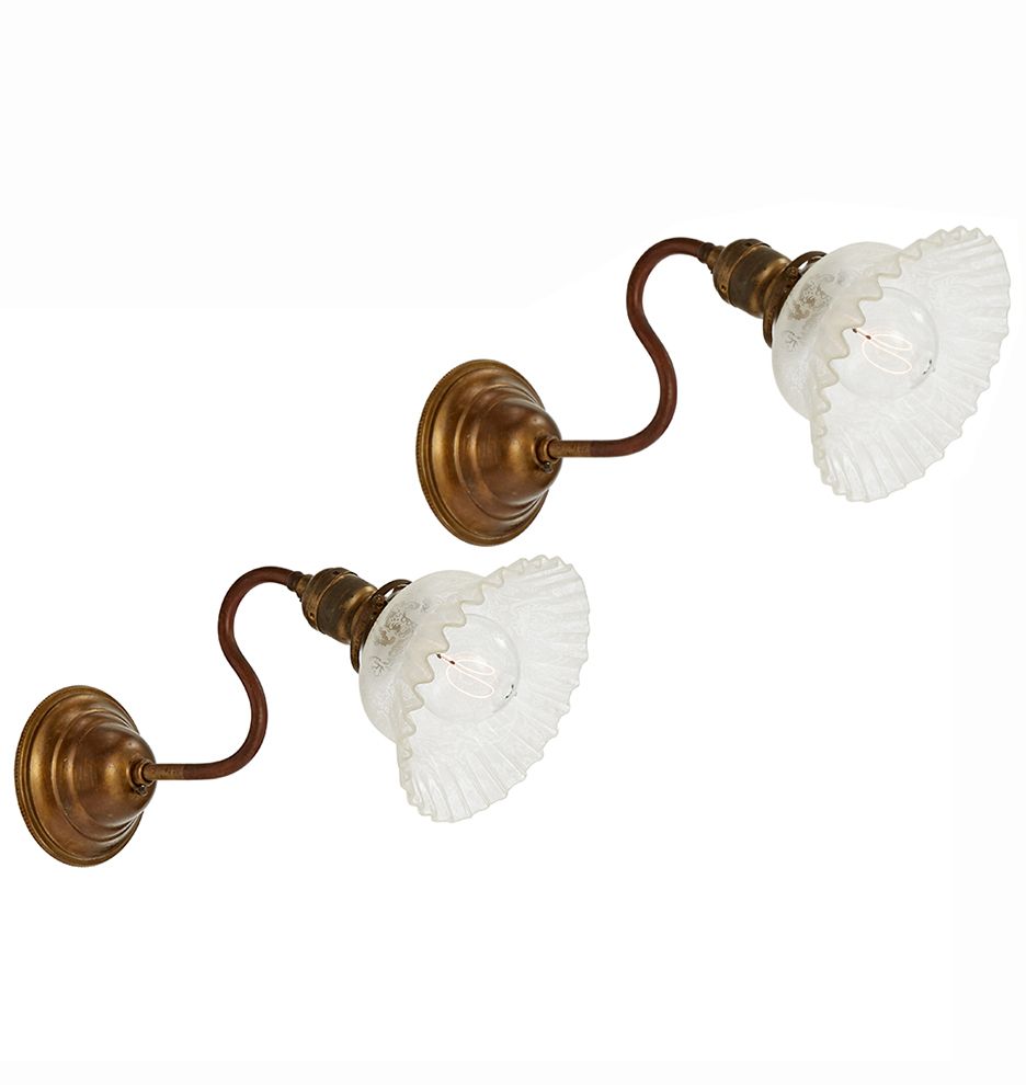 Pair of Early Electric Red Brass Sconces w/ Crimped Shades

  Item #R8919

Circa 1900 | Rejuvenation