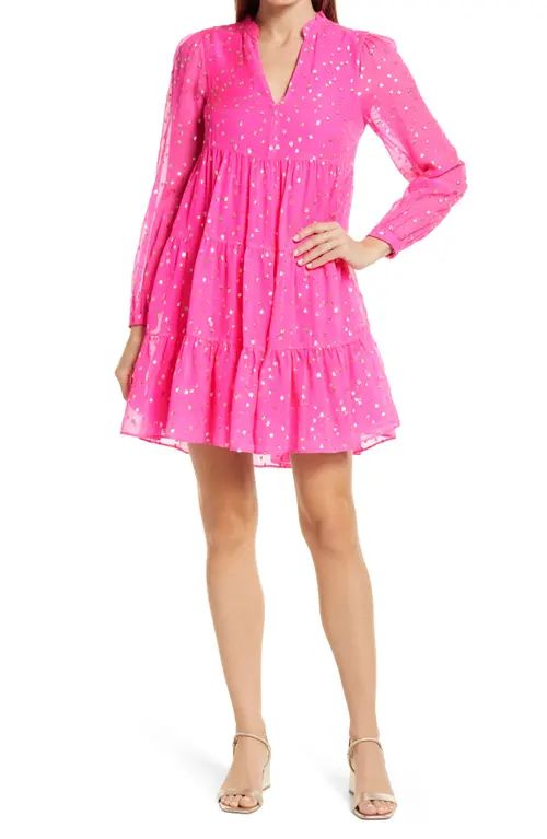 Lilly Pulitzer® Sarita Long Sleeve Silk Dress in Pink Topaz Gold Clip at Nordstrom, Size 00 | Nordstrom