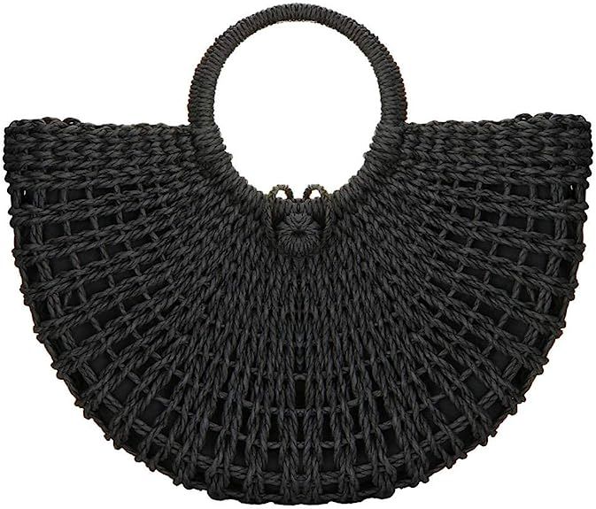 Round Straw Bag Rattan Bag Handwoven Natural Summer Beach Handbag for Women | Amazon (US)