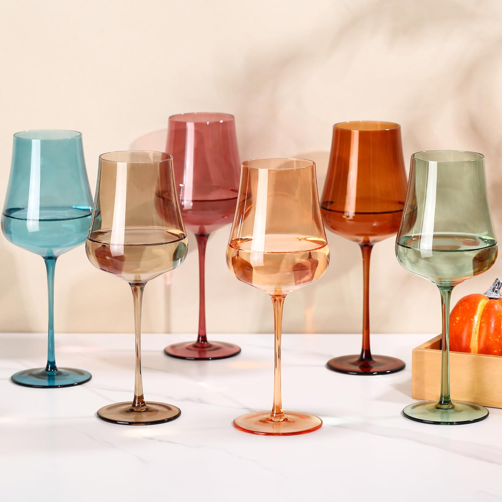 Colored Wine Glasses Set of 6-18oz Hand Blown Colorful Wine glasses - Unique Gift for Birthday,We... | Amazon (US)