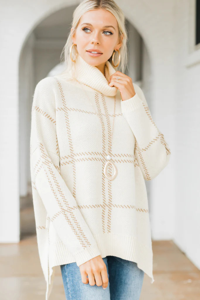 Mountain Views Cream White Plaid Sweater | The Mint Julep Boutique