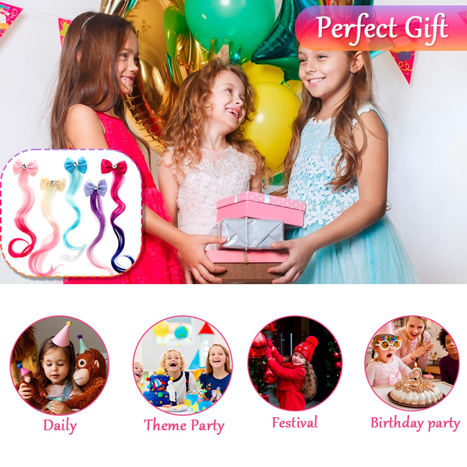 6 Pcs Hair Clips for Girls - 13in Color Hair Extensions Clip On, Curly Clip in Hair Extensions wi... | Amazon (US)