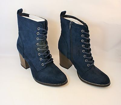 New Candies 'ChiChi' Navy Faux Suede Women's Heel Pixie Granny High Ankle Boots  | eBay | eBay US