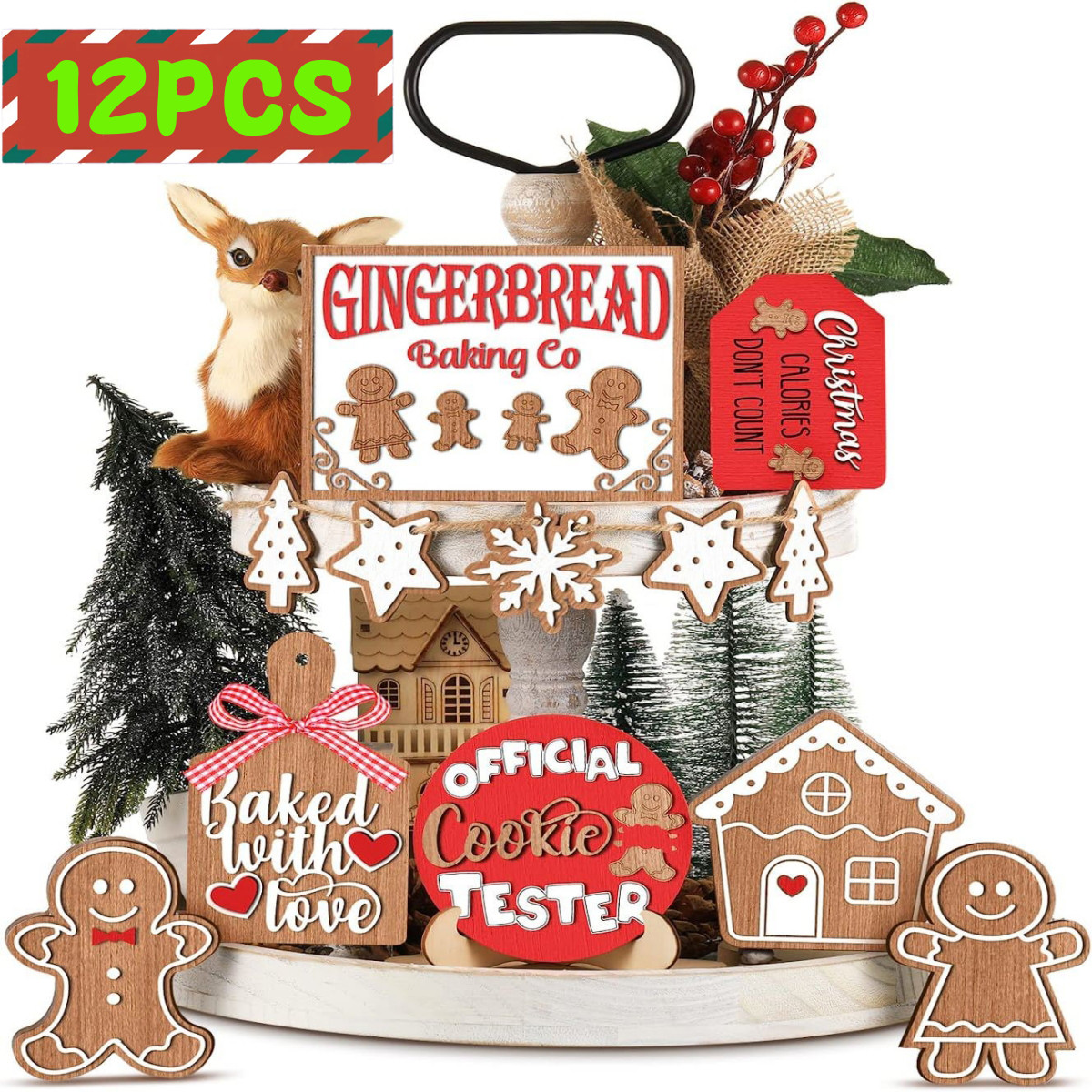 Gingerbread Decor Christmas Tiered Tray Decor Signs Farmhouse Tabletop Decoration for Christmas P... | Walmart (US)