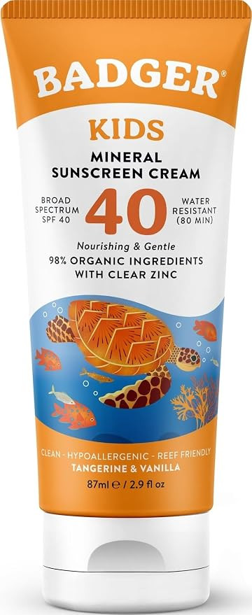 Badger Kids Mineral Sunscreen Cream SPF 40, Organic, Non-Toxic, 2.9 fl oz | Amazon (US)