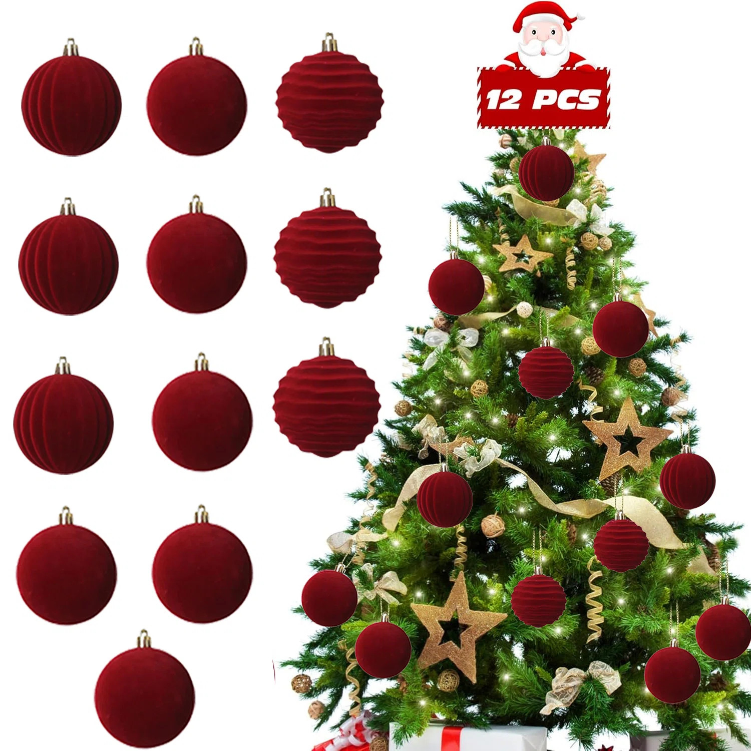 The Holiday Aisle® 12 Pcs 3.14"  Large Velvet Christmas Ball Ornaments Glass Flocked Christmas T... | Wayfair North America