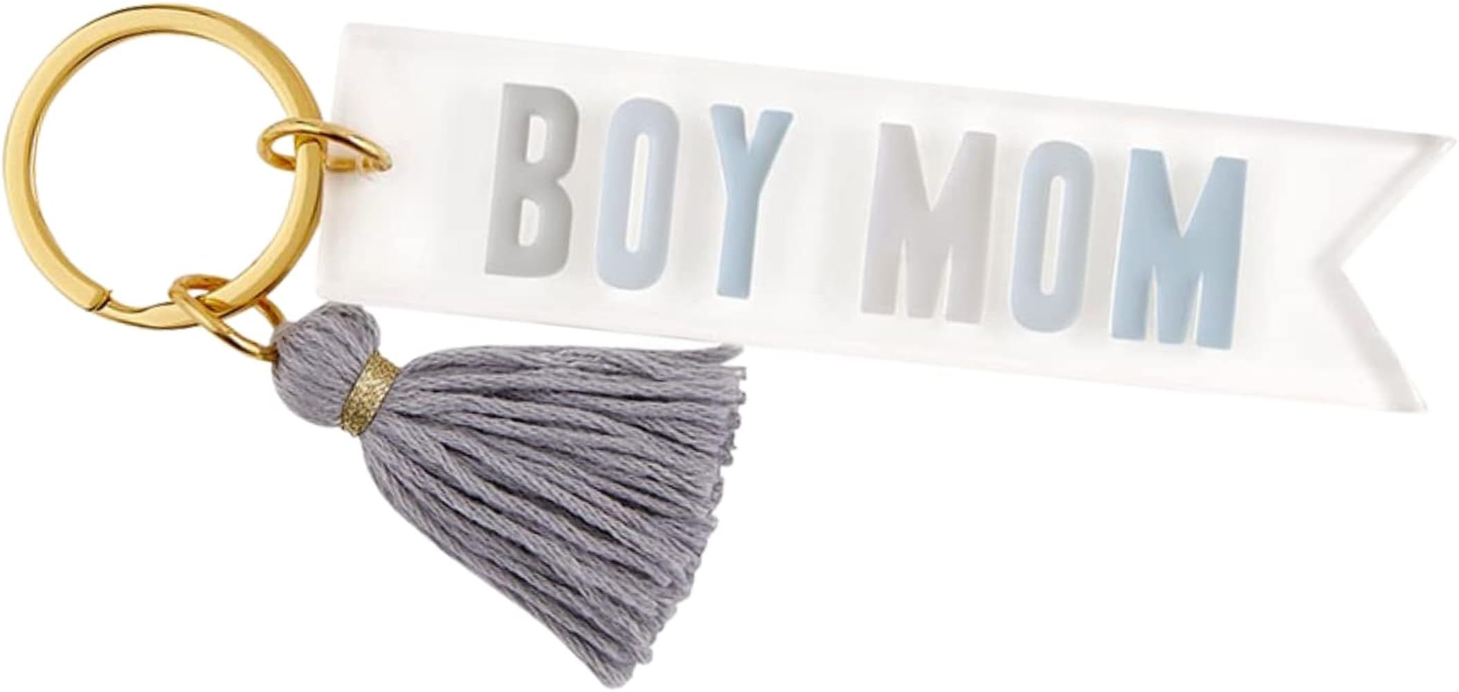 Boy Mom Acrylic Keychain Gold Tone Ring with Gray Tassel, Birthday and New Mom Gifts for Women, K... | Amazon (US)