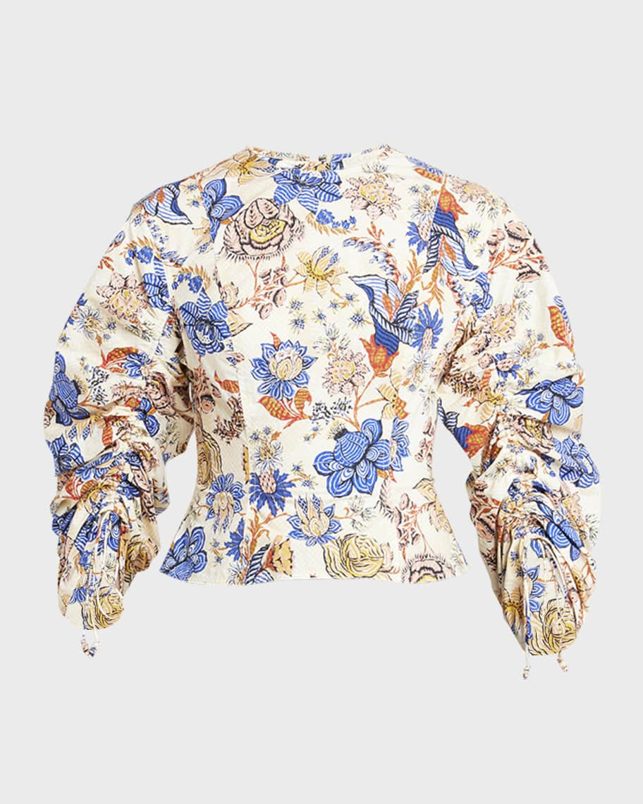 Ulla Johnson Lorna Balloon-Sleeve Floral-Print Cotton Blouse | Neiman Marcus