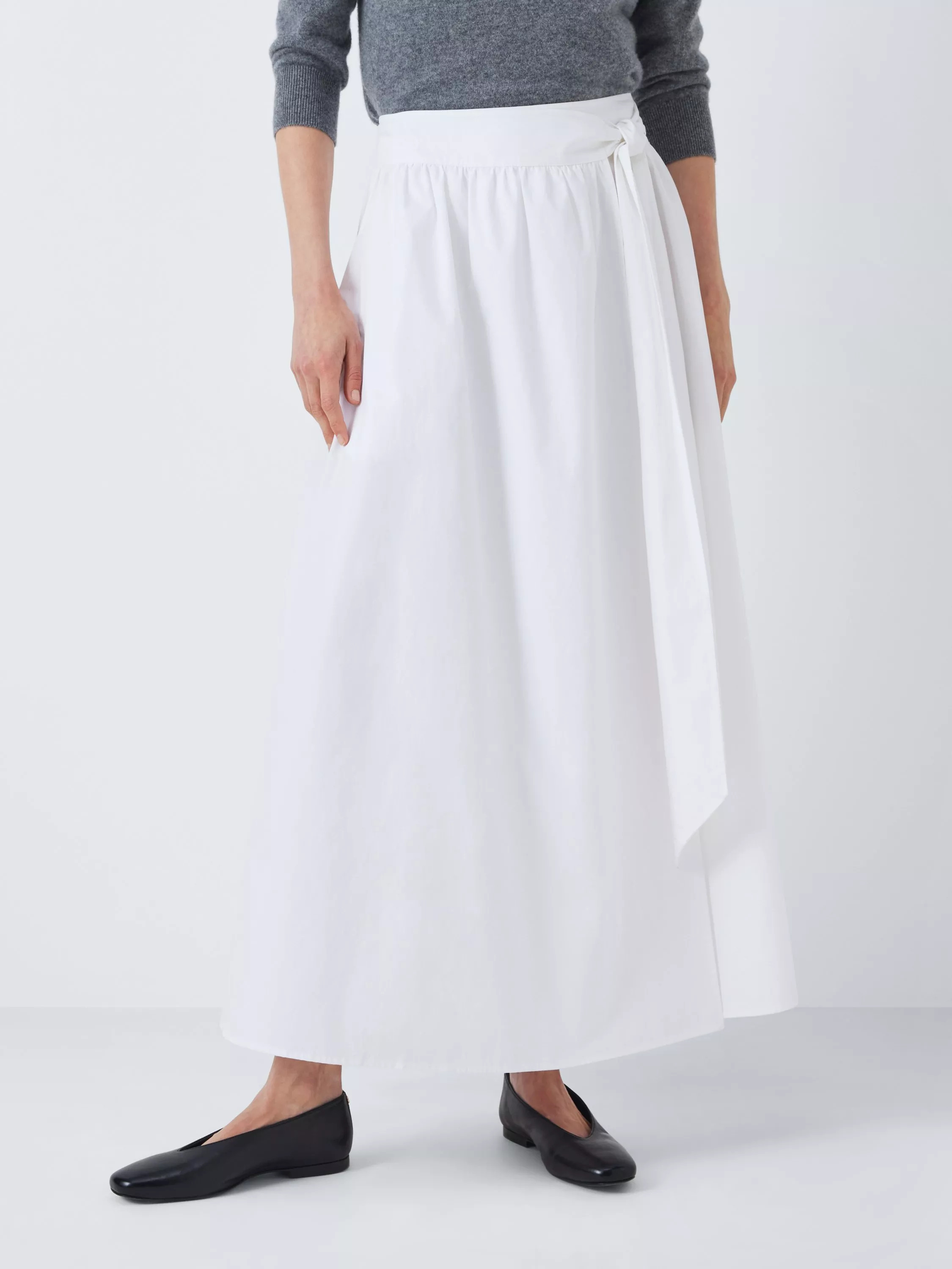 John Lewis Poplin Cotton Wrap Skirt, White | John Lewis (UK)