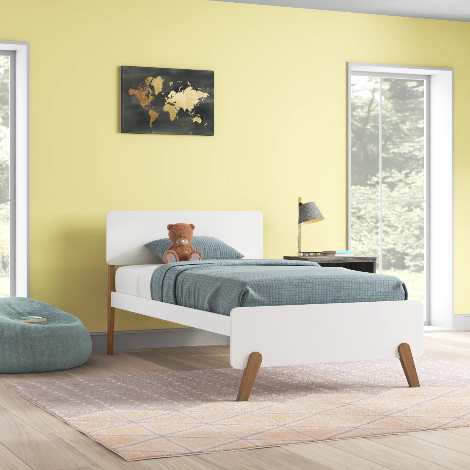 Mid Century Modern Solid Wood Panel Bed | Wayfair North America