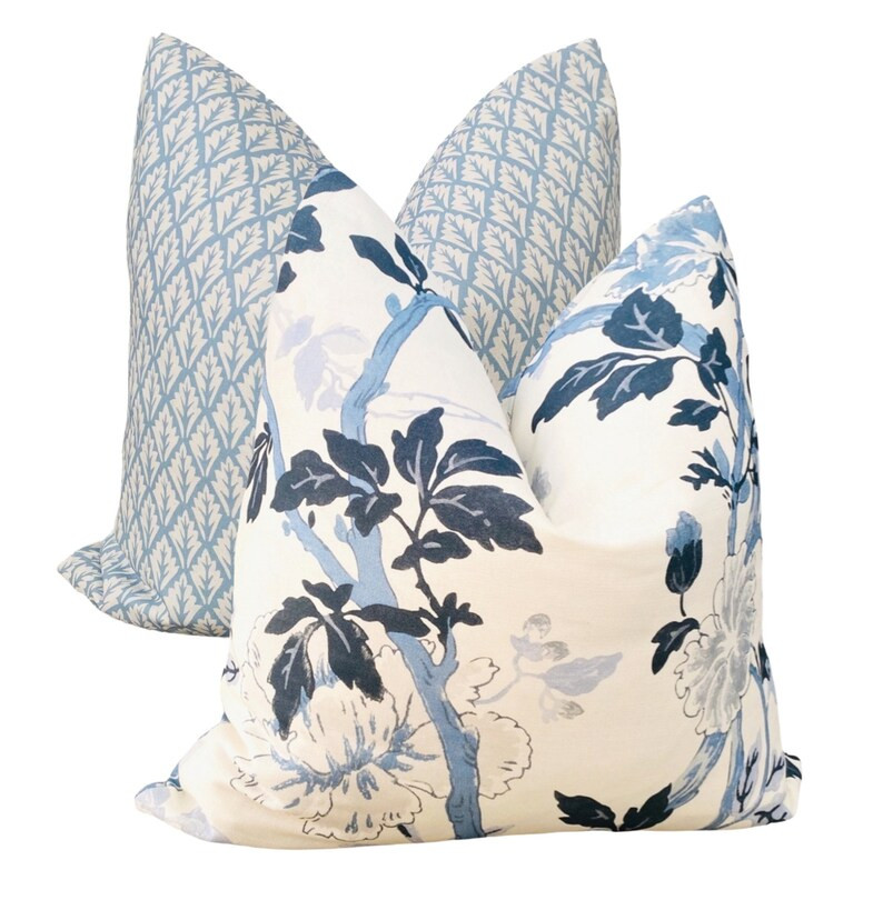 Contemporary Blue & White Floral Pillow Cover, Blue and White Pillows, Blue Floral Pillow Cover B... | Etsy (US)