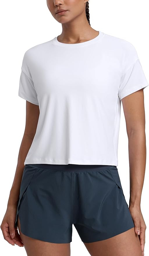 CRZ YOGA Cloudweight High Neck Workout Tops for Women Basic Athletic Lightweight Short Sleeve Shi... | Amazon (US)