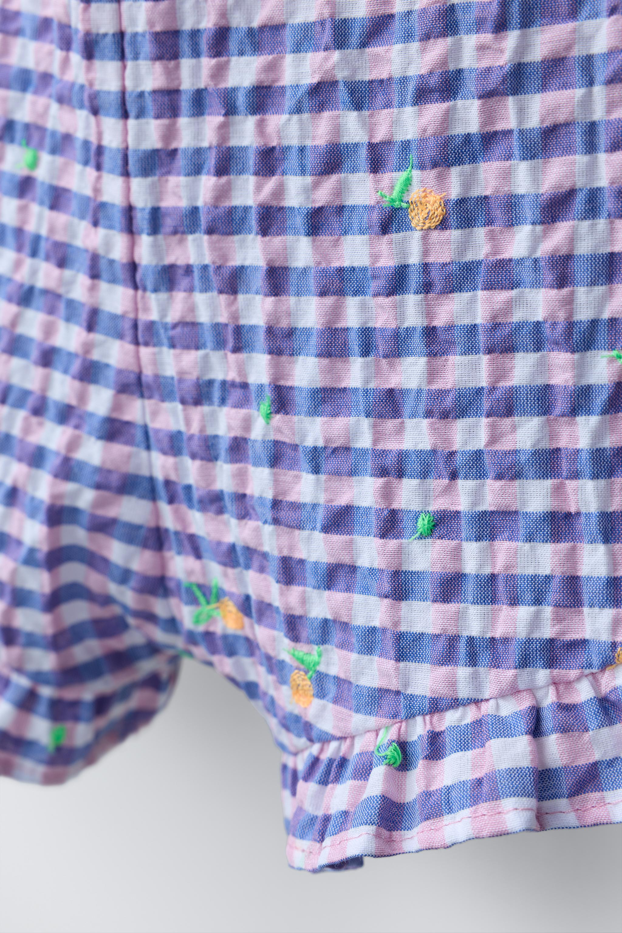 SHORT GINGHAM JUMPSUIT WITH EMBROIDERED FRUIT | Zara US