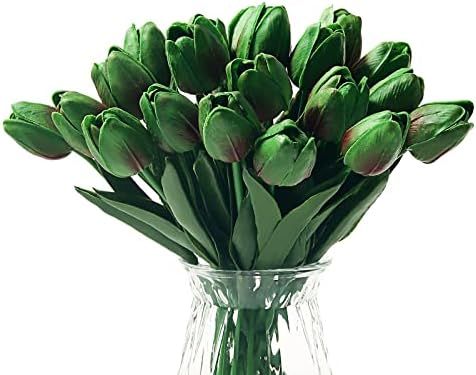 Amazon.com: STAREDGE Green Tulips Artificial Flowers Real Touch 22Pcs Fake Green Flowers Arrangem... | Amazon (US)