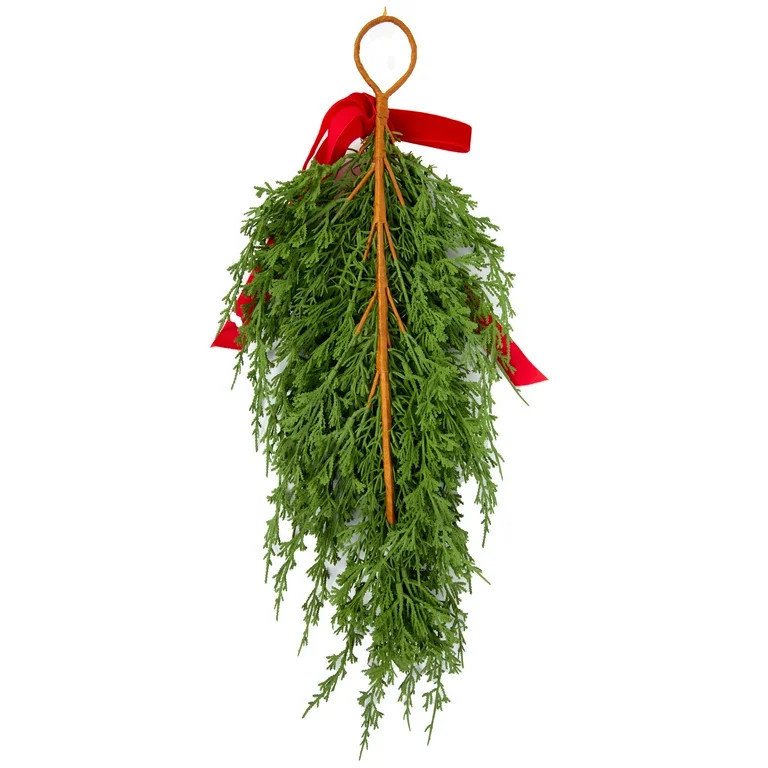 Hanging Christmas Faux Greenery Swag Garland with Red Bow, by Holiday Time | Walmart (US)