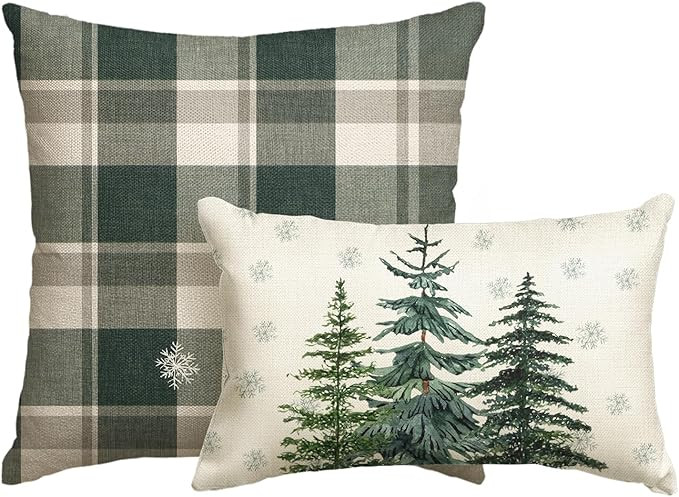 AVOIN colorlife Christmas Trees Snowflake Buffalo Plaid Throw Pillow Covers Set of 2, 12x20 and 1... | Amazon (US)