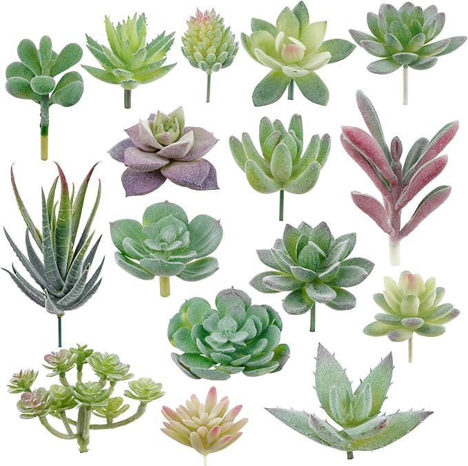 Augshy 16 Pack Artificial Succulent Flocking Plants Unpotted Mini Fake Succulents Plant for Lotus... | Amazon (US)