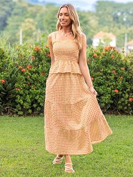 Glamaker Womens 2 Piece Skirt Sets Summer Gingham Plaid Tank Tops Maxi Skirt Casual Travel Vacati... | Amazon (US)