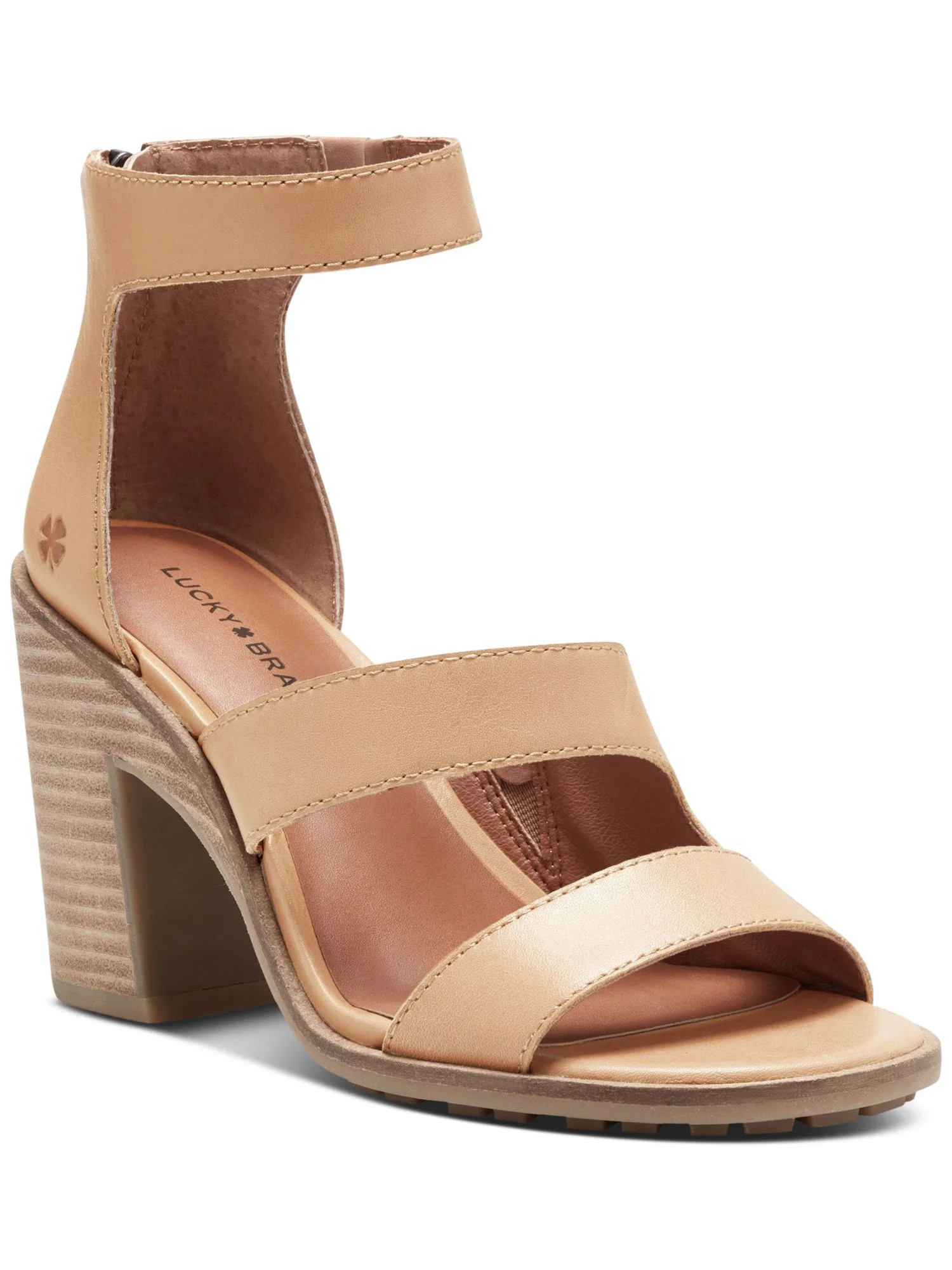 LUCKY BRAND Womens Beige Ankle Strap Lug Sole Padded Goring Valka Stacked Heel Zip-Up Leather Hee... | Walmart (US)