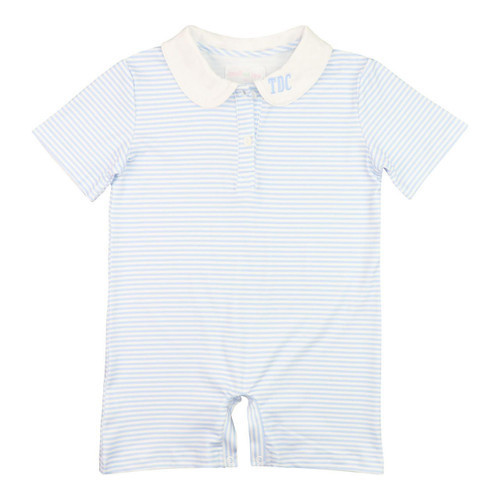 Blue Striped Knit Short Romper | Cecil and Lou