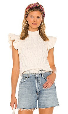 Line & Dot Erica Ruffle Sweater Top in Cream from Revolve.com | Revolve Clothing (Global)