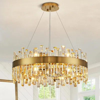 12-Light Crystal Chandeiler Gold Modern Round Chandelier With Clear Crystal Accents | Wayfair North America