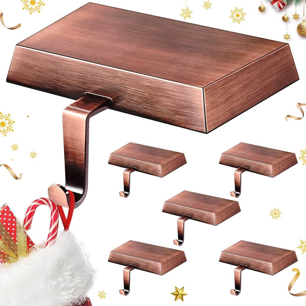 6 Pack Heavy Duty Metal Christmas Stocking Holders for Mantle,Non-Slip Fireplace Stocking Hooks X... | Amazon (US)