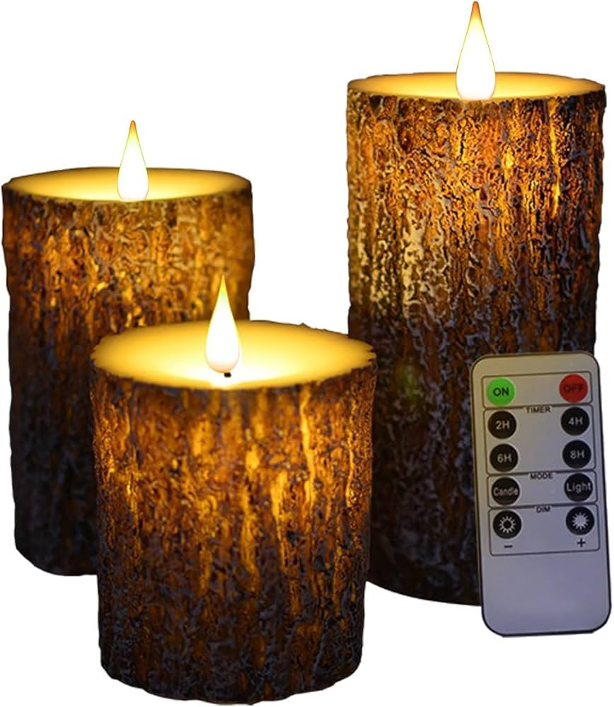 NICEME LED Pine Bark Flameless Candles Set of 3 Real Wax Battery Operated Candles Flickering Tear... | Amazon (US)
