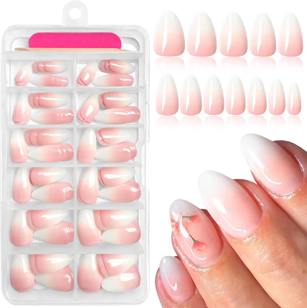 AddFavor 120pcs Ombre Press on Nails Short Almond - Pink White Gradient Fake Nails Press ons Almo... | Amazon (US)