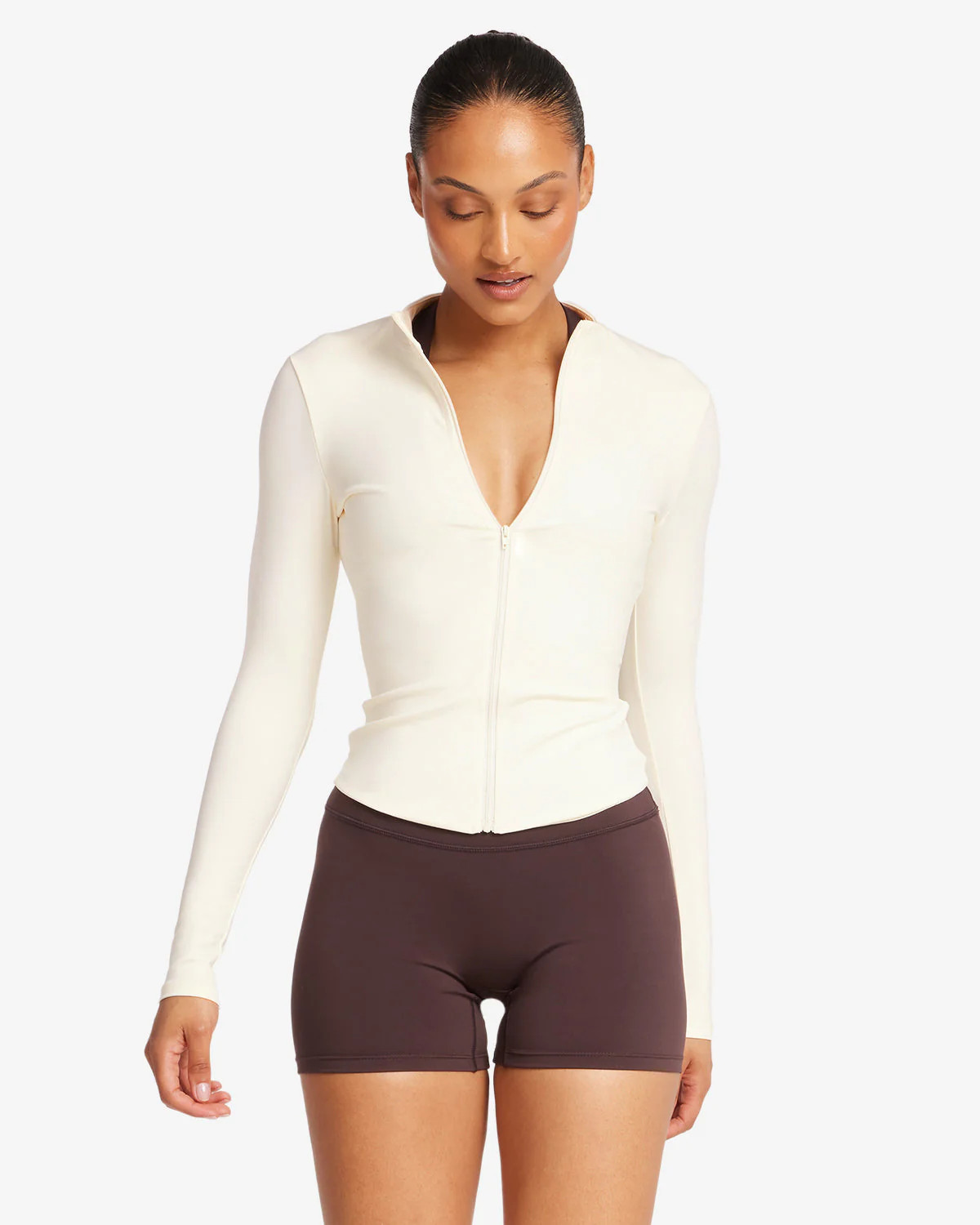 Serenity Longline Zip Up Jacket | Buttercream | Crop Shop Boutique US