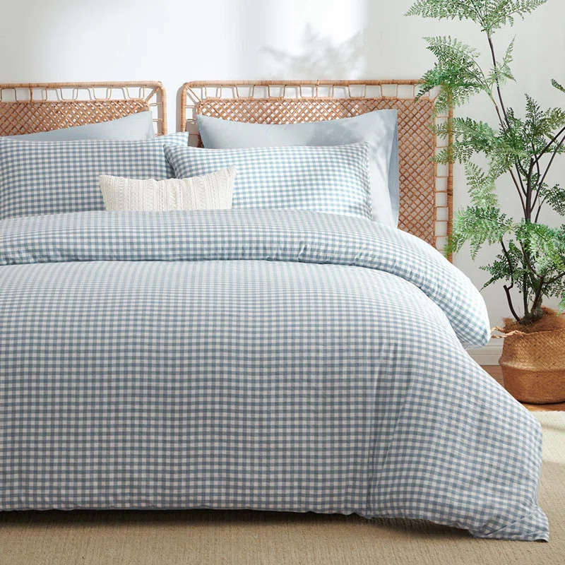 Nayoroom 3 Pieces Gingham Duvet Cover 100% Washed Cotton Plaid Checkered Duvet Cover Set Modern G... | Wayfair North America