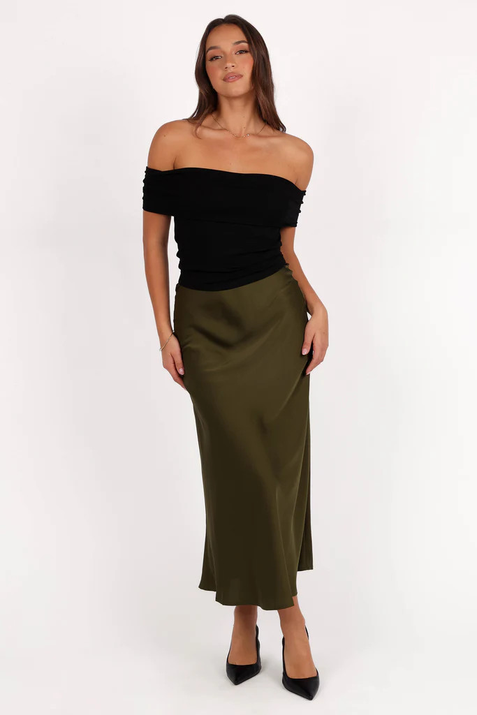 Nellie Satin Midi Skirt - Olive | Petal & Pup (US)