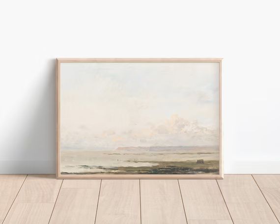 Hazy Shore Beach Print Oil Painting Seascape Digital | Etsy Netherlands | Etsy (NL)