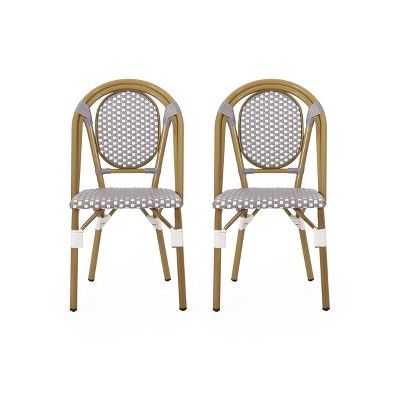 Remi 2pk Outdoor French Bistro Chairs - Gray/White/Bamboo - Christopher Knight Home | Target
